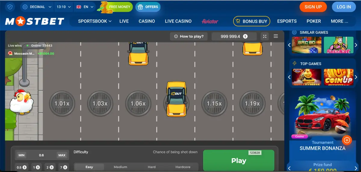 Chicken Road game screen on Mostbet browser version