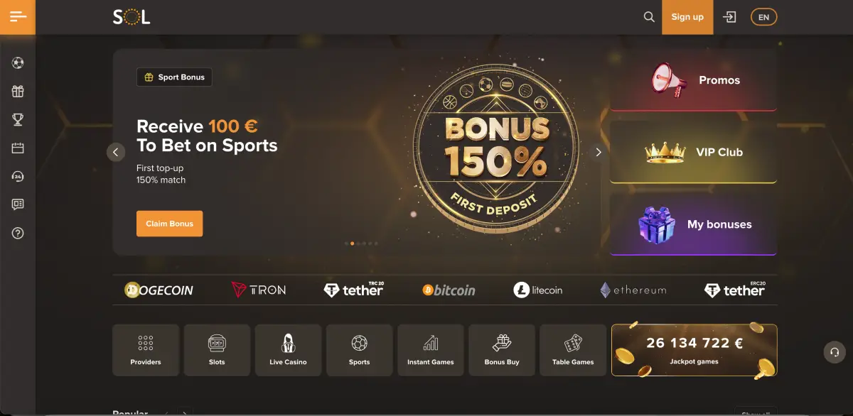 Chicken Road game interface at Sol Casino with difficulty selection and bet slider