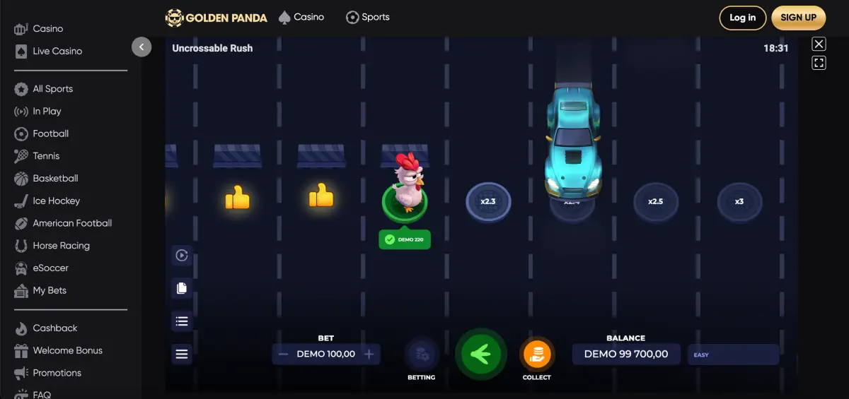 Uncrossable Rush demo version available without registration in browser