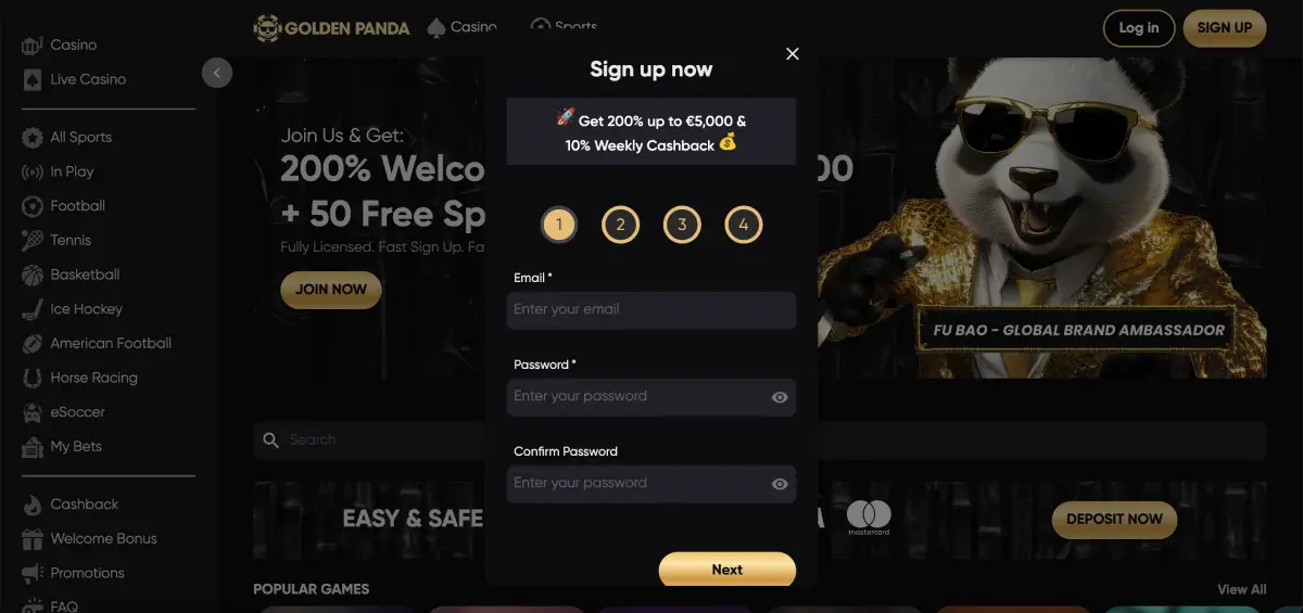 200% welcome bonus up to €5000 with 50 free spins at Golden Panda Casino 200% welcome bonus up to €5000 with 50 free spins at Golden Panda Casino