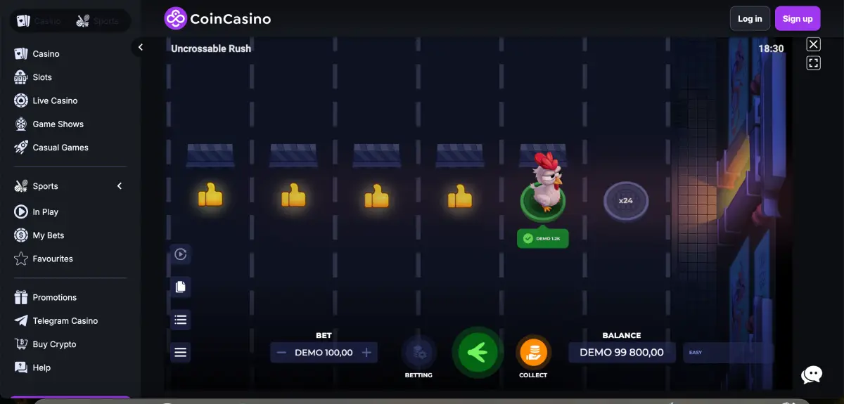 Uncrossable Rush gameplay on Hardcore difficulty with 24-lane highway and high multiplier