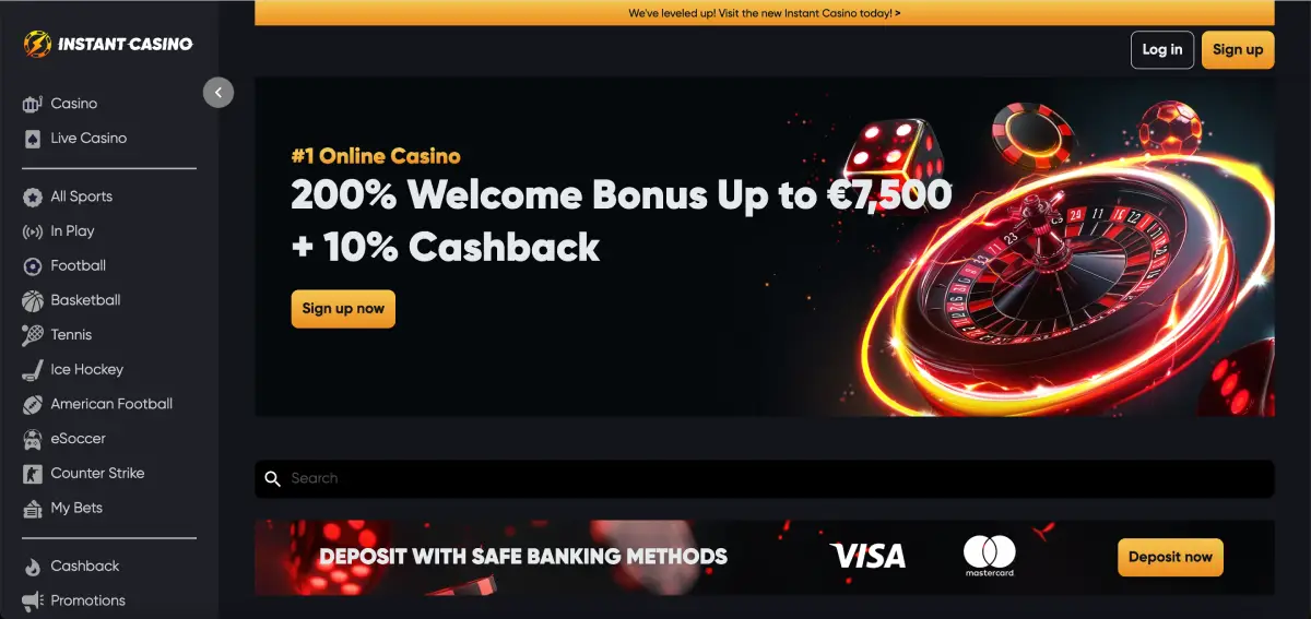 Instant Casino 200% welcome bonus up to €7,500 on first deposit