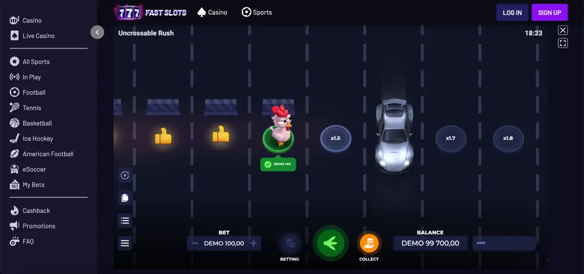 Uncrossable Rush crash game running on mobile with Eggwina on highway