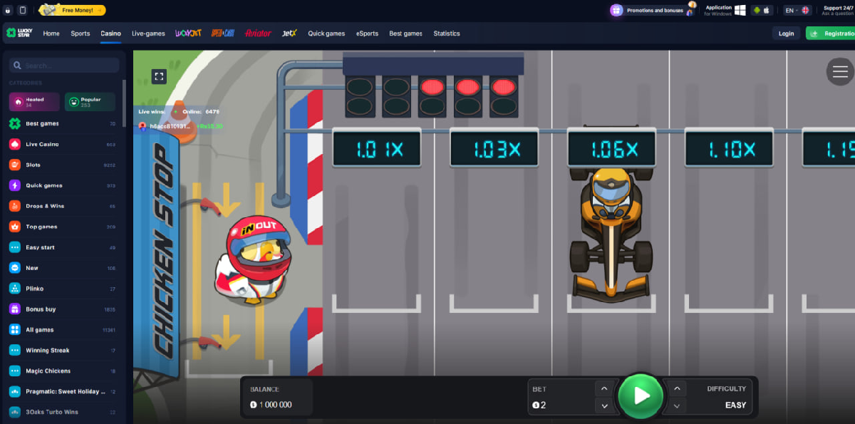 Chicken Road Race step-based crash gameplay on the main track