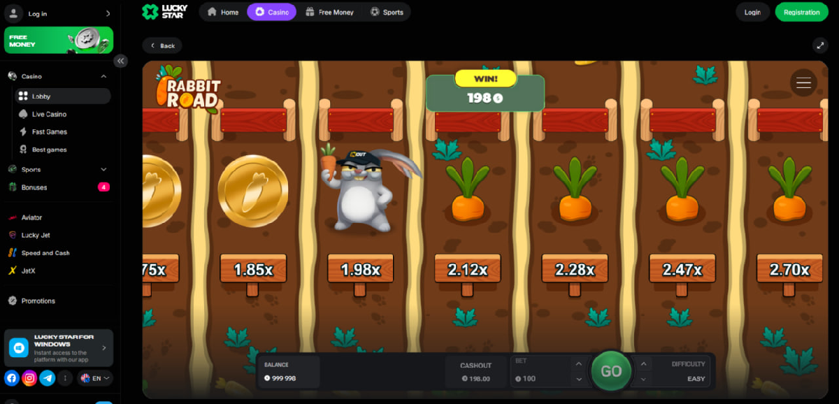 Active bonus mechanics displayed during a Rabbit Road round Active bonus mechanics displayed during a Rabbit Road round