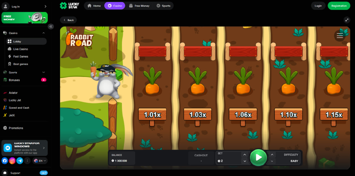Rabbit Road gameplay with the rabbit moving along the path Rabbit Road gameplay with the rabbit moving along the path