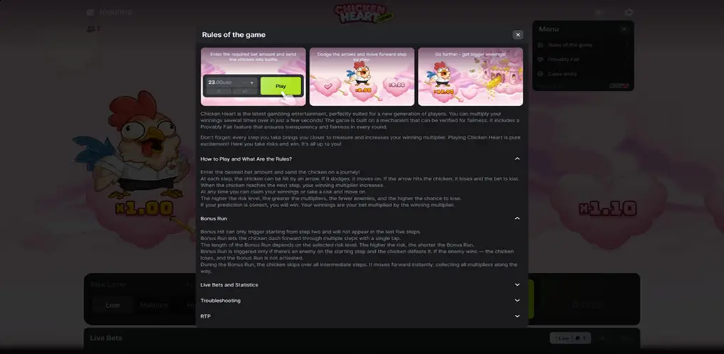 Chicken Heart game strategy with cashout timing, risk levels and multiplier control