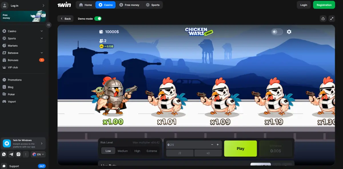 Where to play Chicken Wars in casino or demo mode