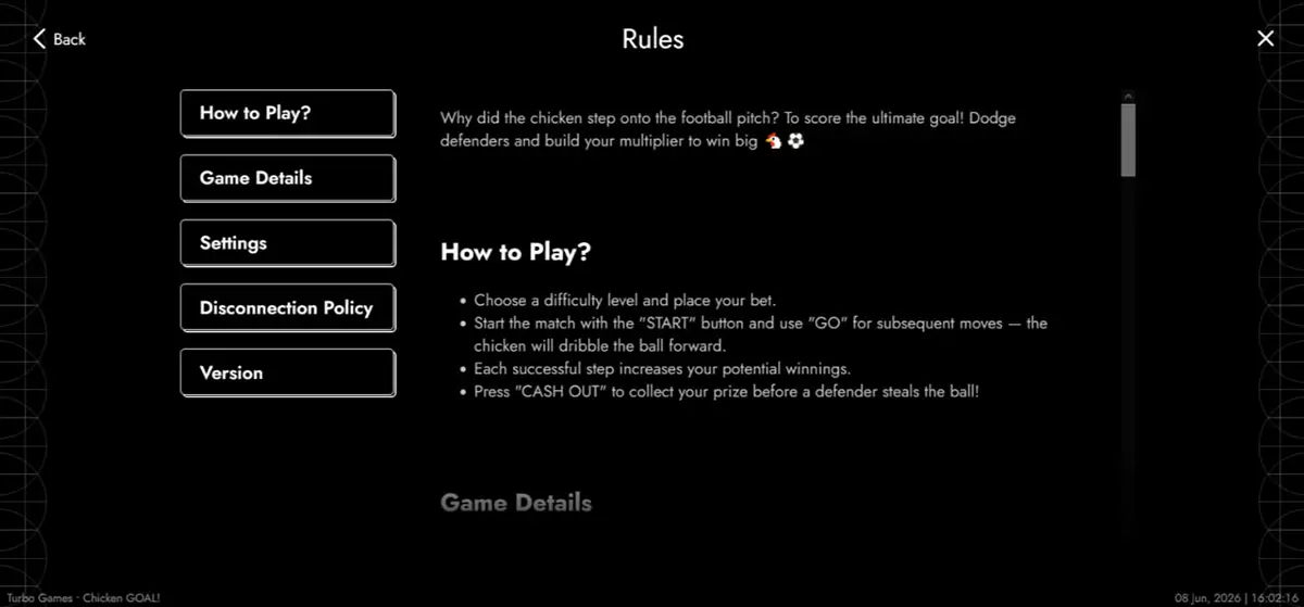 Chicken Goal mobile version and app gameplay on casino site
